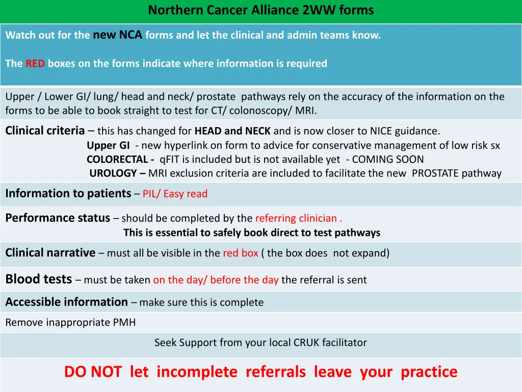 northern cancer alliance 2ww forms