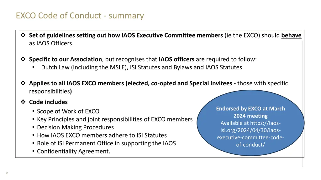 exco code of conduct summary