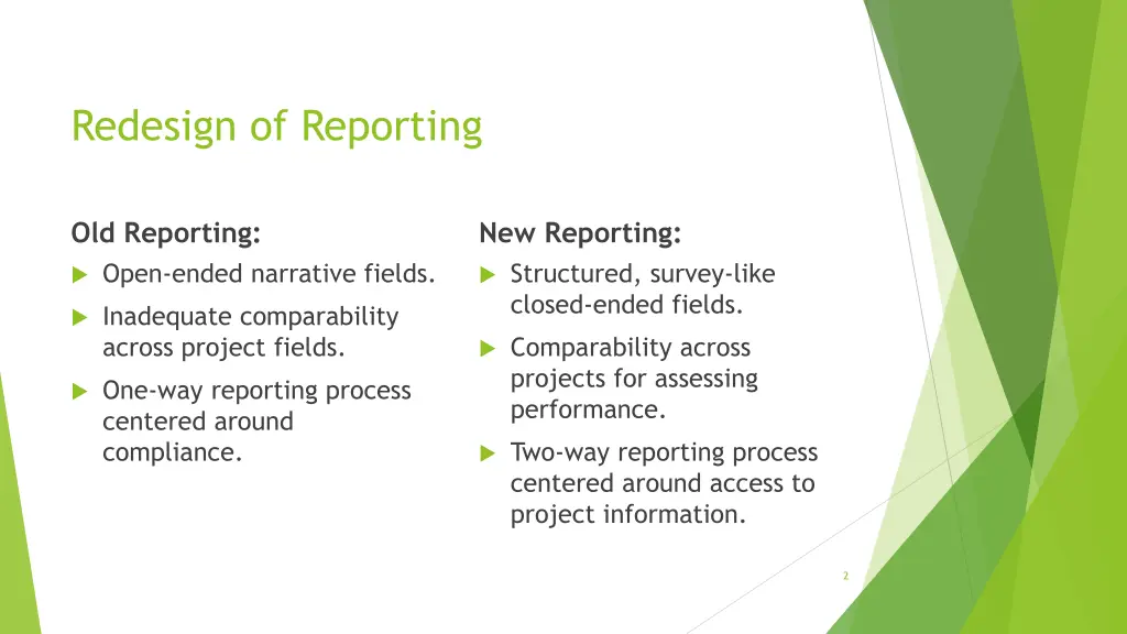 redesign of reporting