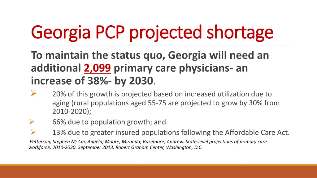 georgia pcp projected shortage georgia