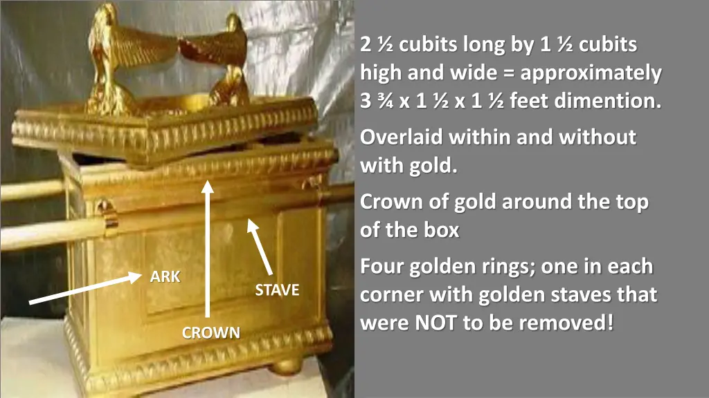 2 cubits long by 1 cubits high and wide