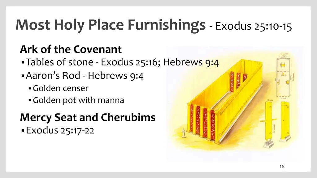 most holy place furnishings exodus 25 10 15