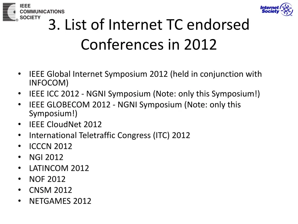 3 list of internet tc endorsed conferences in 2012