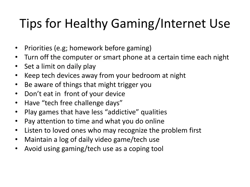 tips for healthy gaming internet use