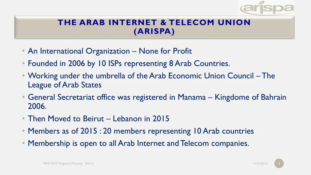 the arab internet telecom union arispa