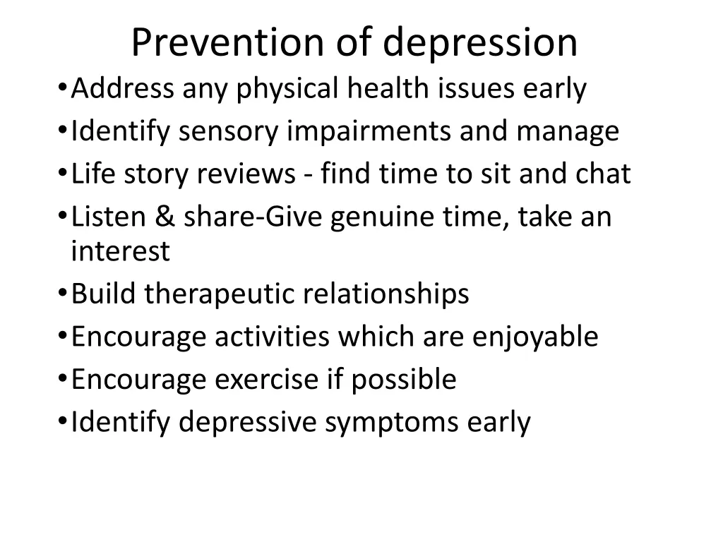 prevention of depression address any physical