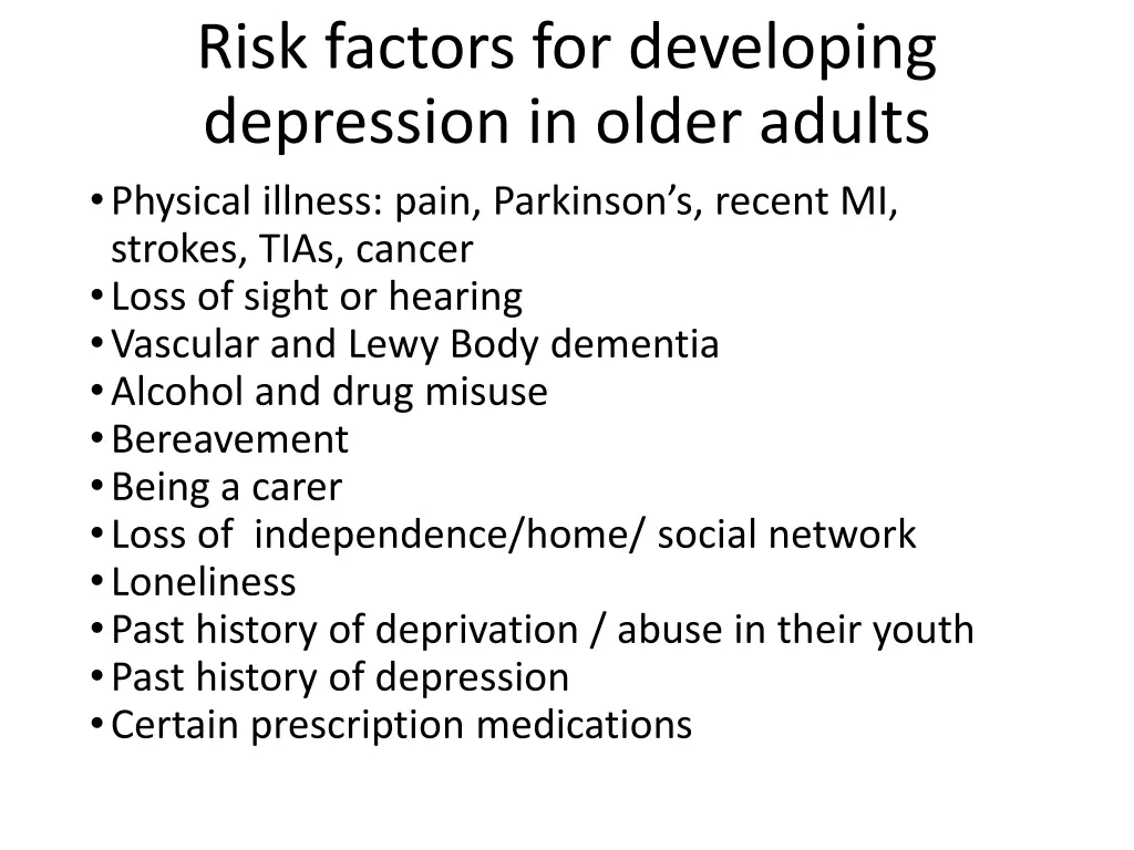 risk factors for developing depression in older