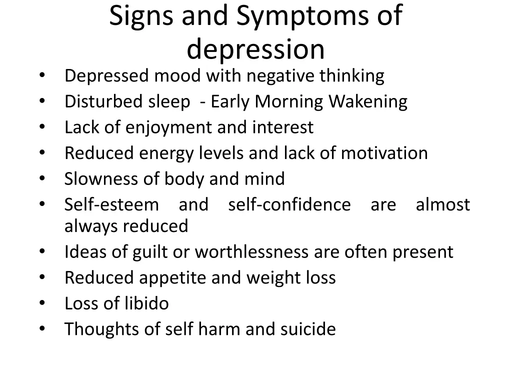 signs and symptoms of depression depressed mood