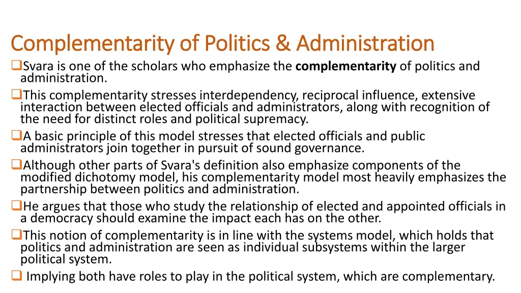 complementarity of politics administration