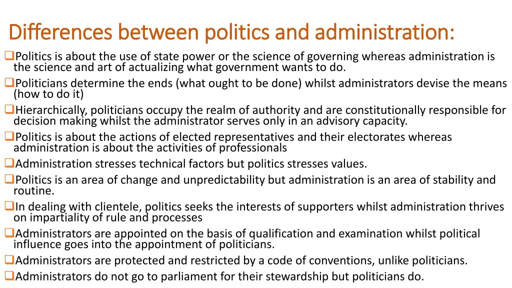 differences between politics and administration