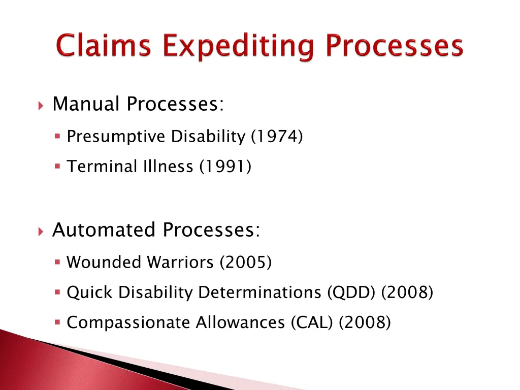 manual processes presumptive disability 1974