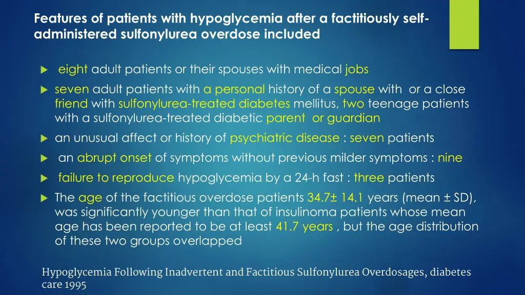 features of patients with hypoglycemia after