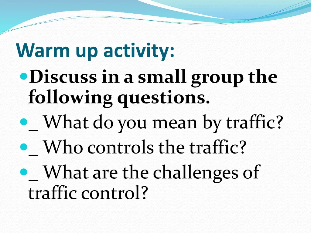 warm up activity discuss in a small group