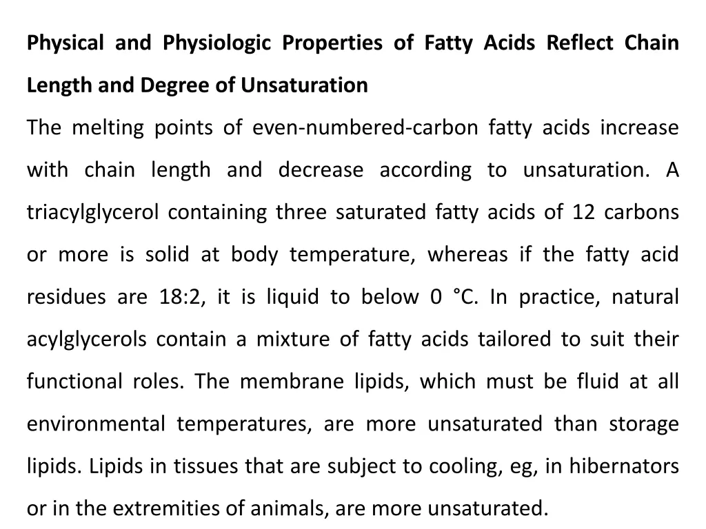 physical and physiologic properties of fatty