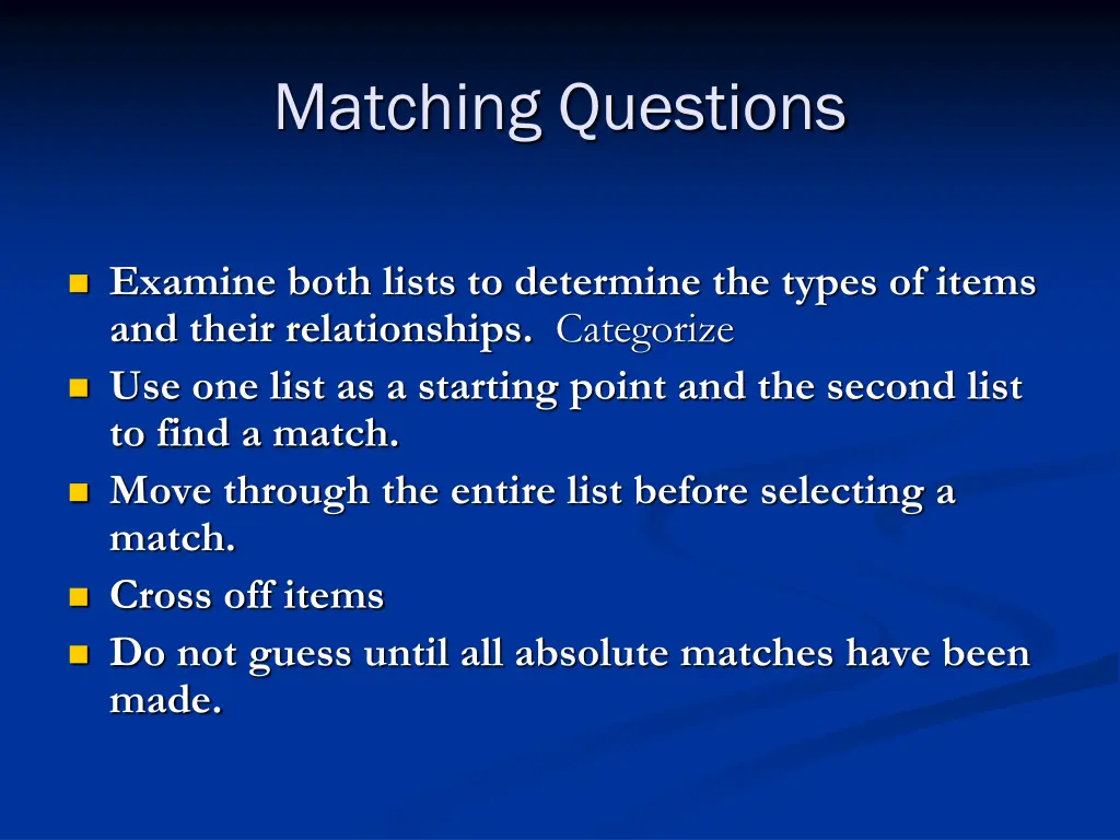 matching questions