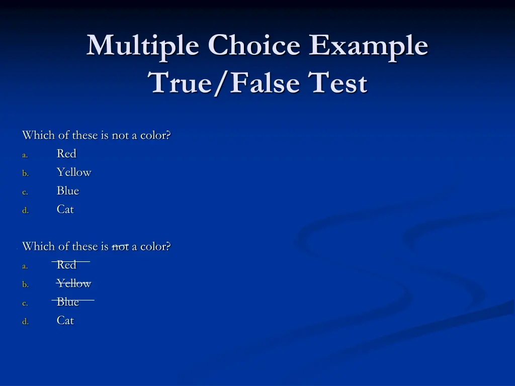 multiple choice example true false test