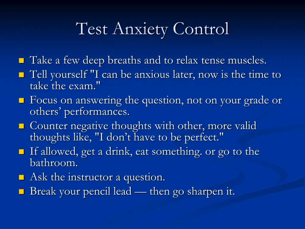 test anxiety control