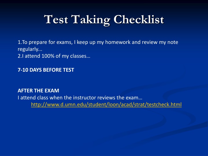 test taking checklist