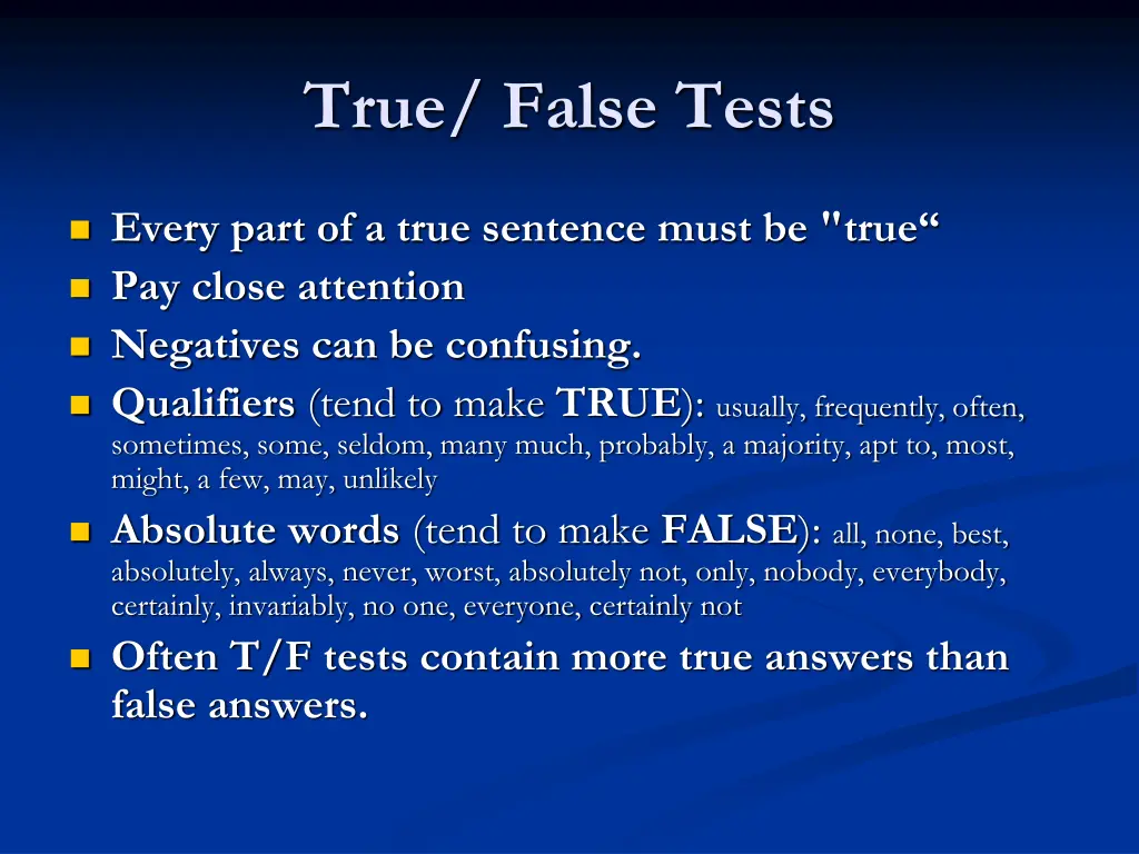 true false tests