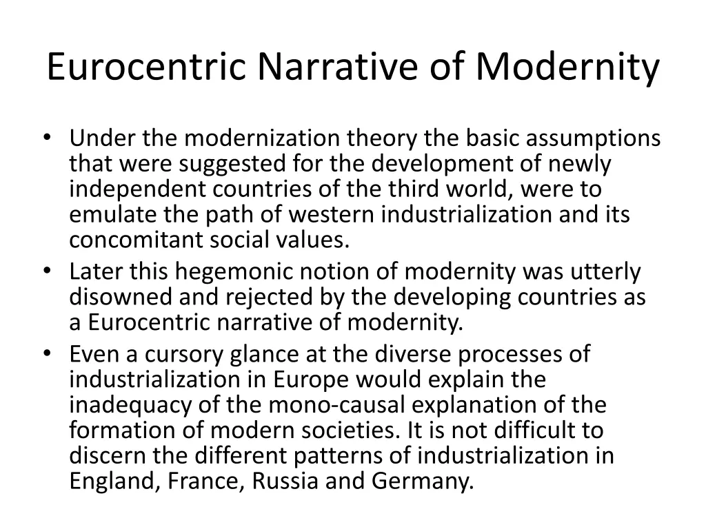 eurocentric narrative of modernity