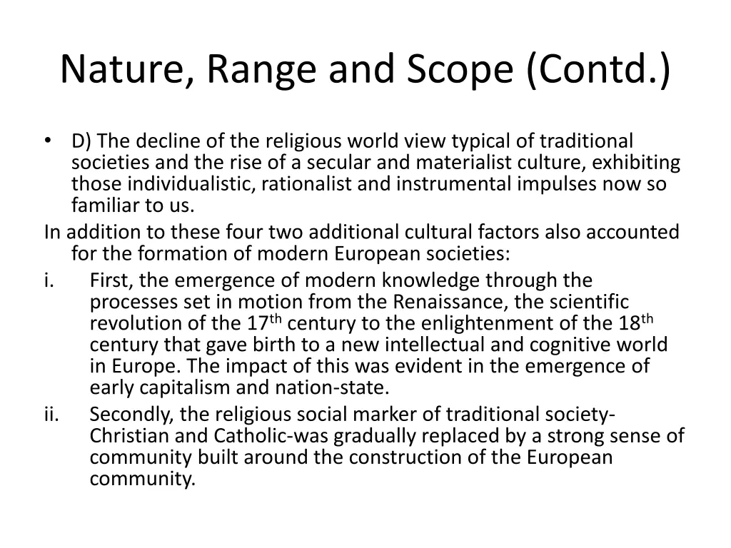 nature range and scope contd