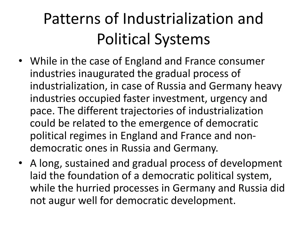 patterns of industrialization and political