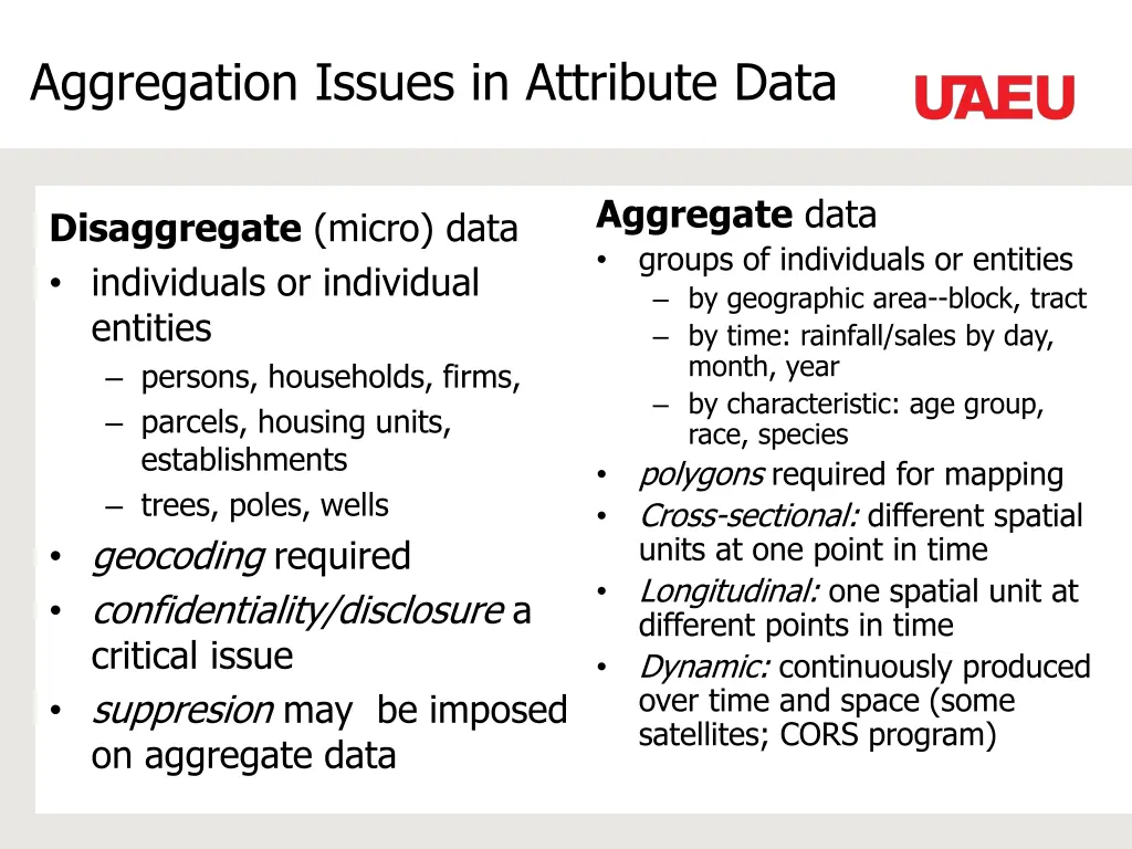 aggregation issues in attribute data