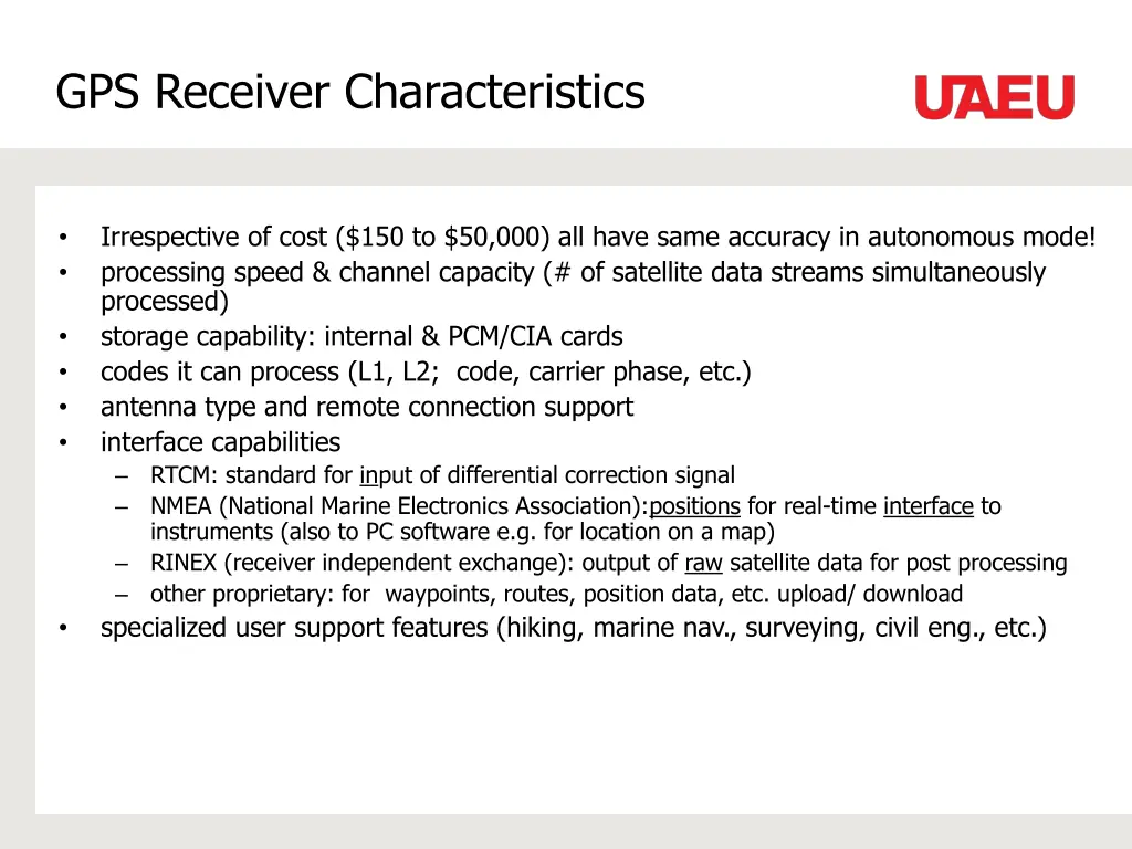 gps receiver characteristics