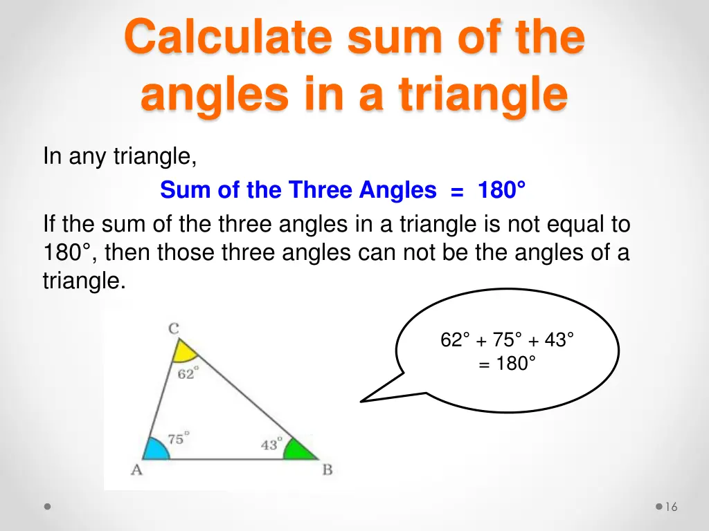 calculate sum of the angles in a triangle