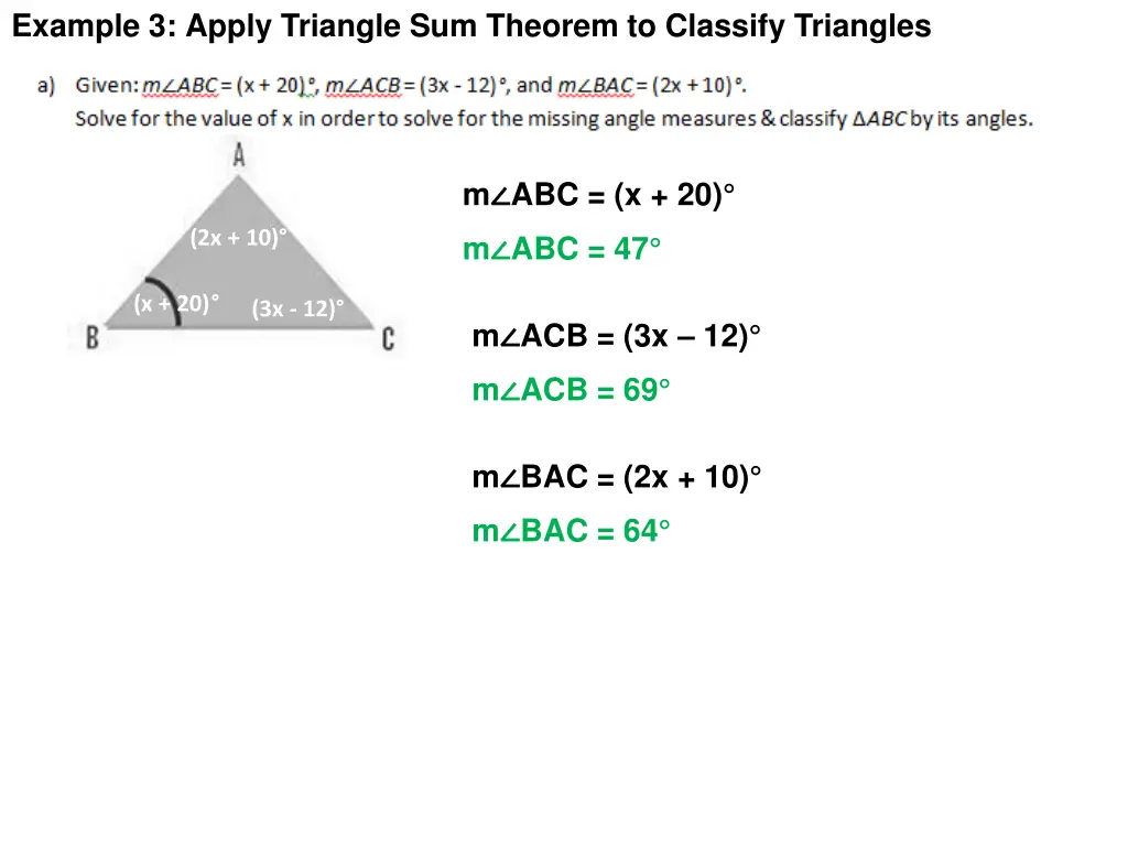 example 3 apply triangle sum theorem to classify 1