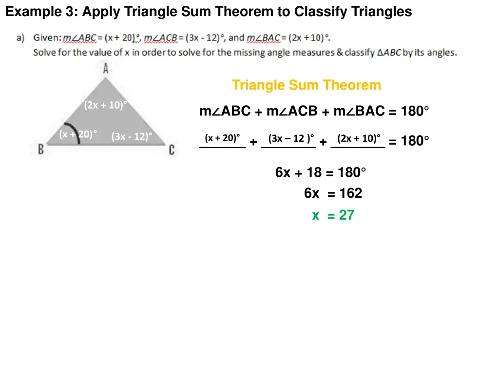 example 3 apply triangle sum theorem to classify