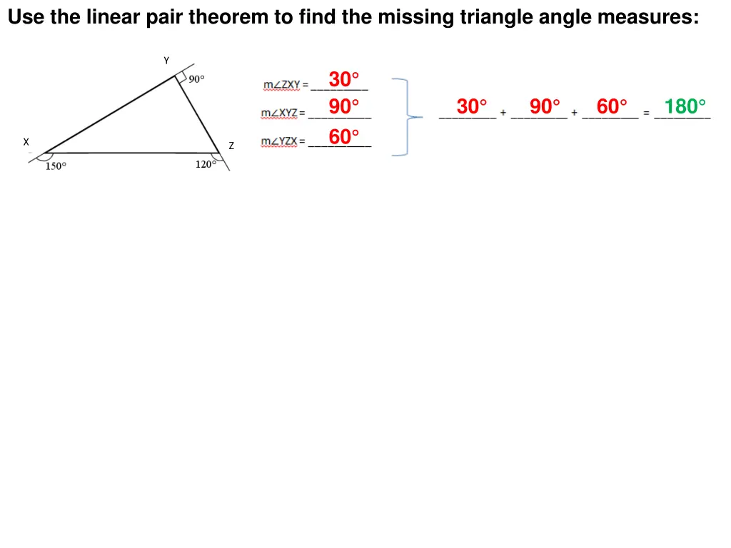 use the linear pair theorem to find the missing