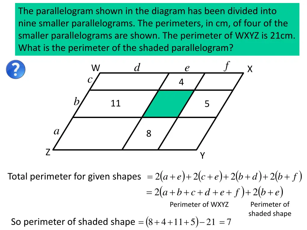 the parallelogram shown in the diagram has been