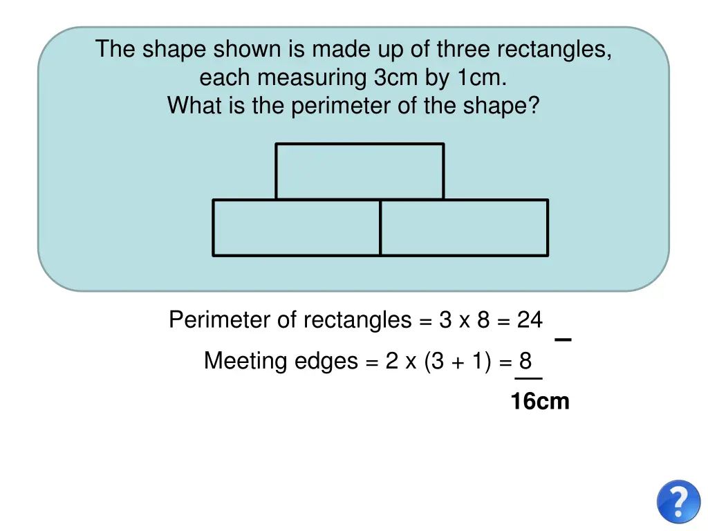 the shape shown is made up of three rectangles