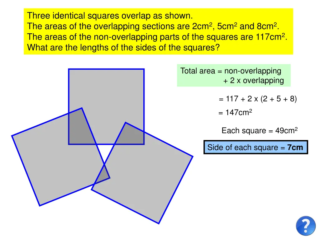 three identical squares overlap as shown