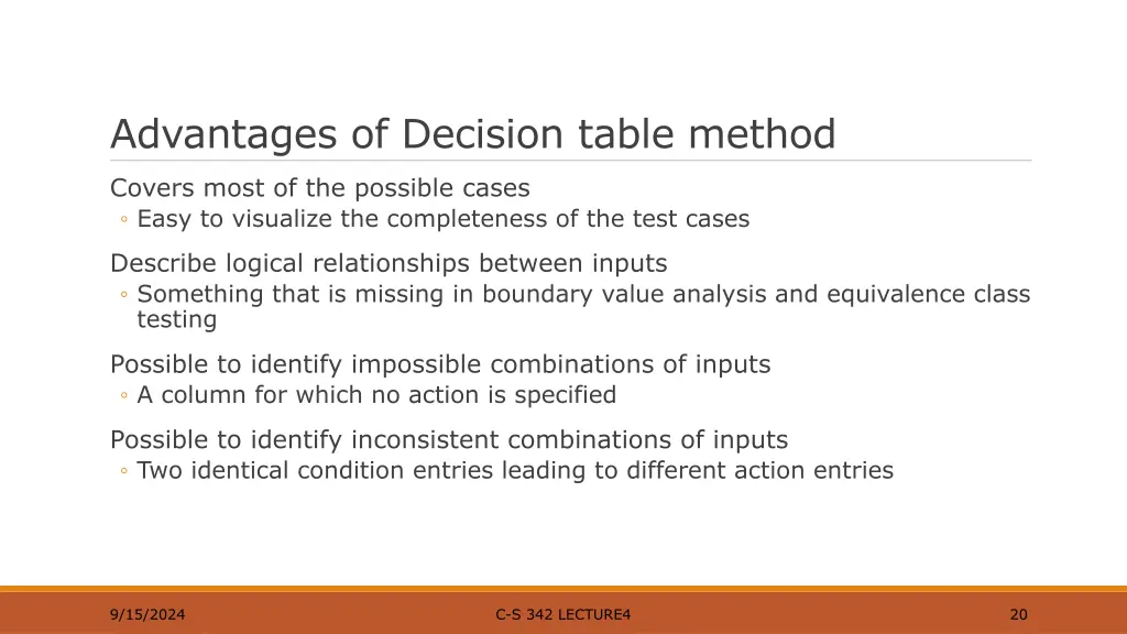 advantages of decision table method