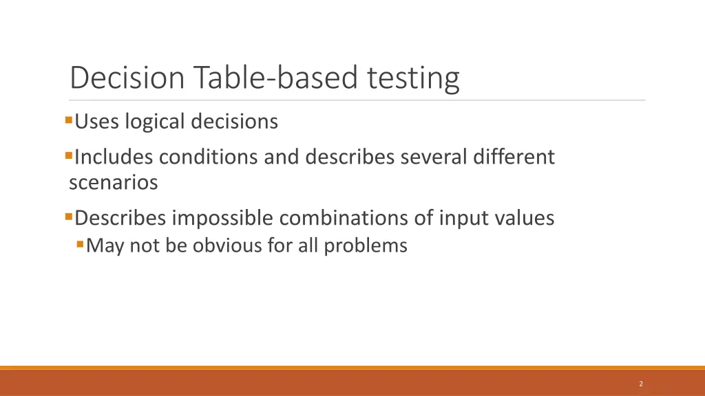 decision table based testing uses logical