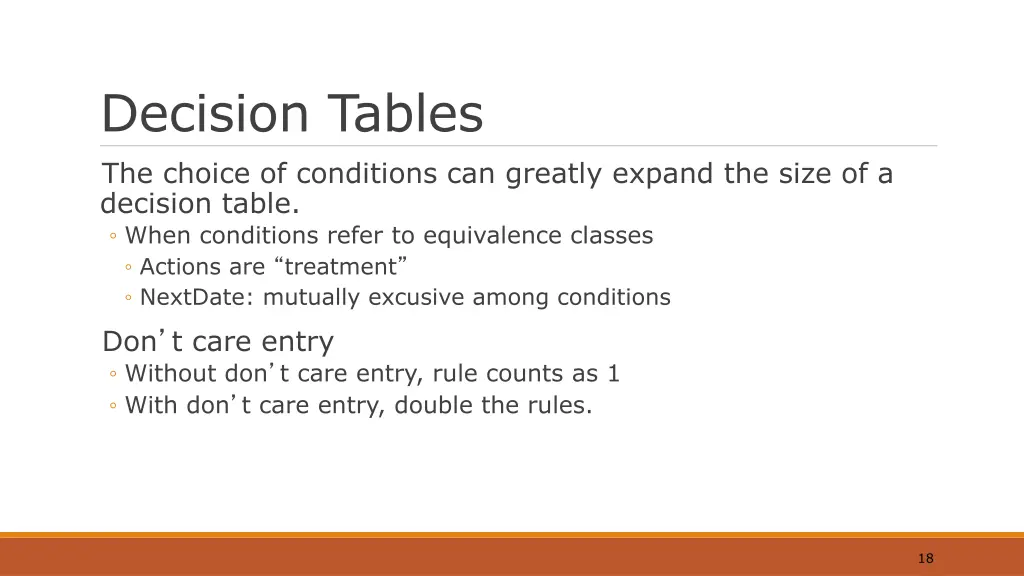 decision tables the choice of conditions