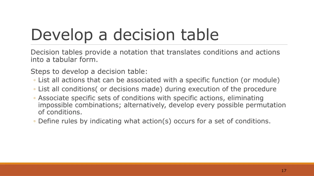 develop a decision table