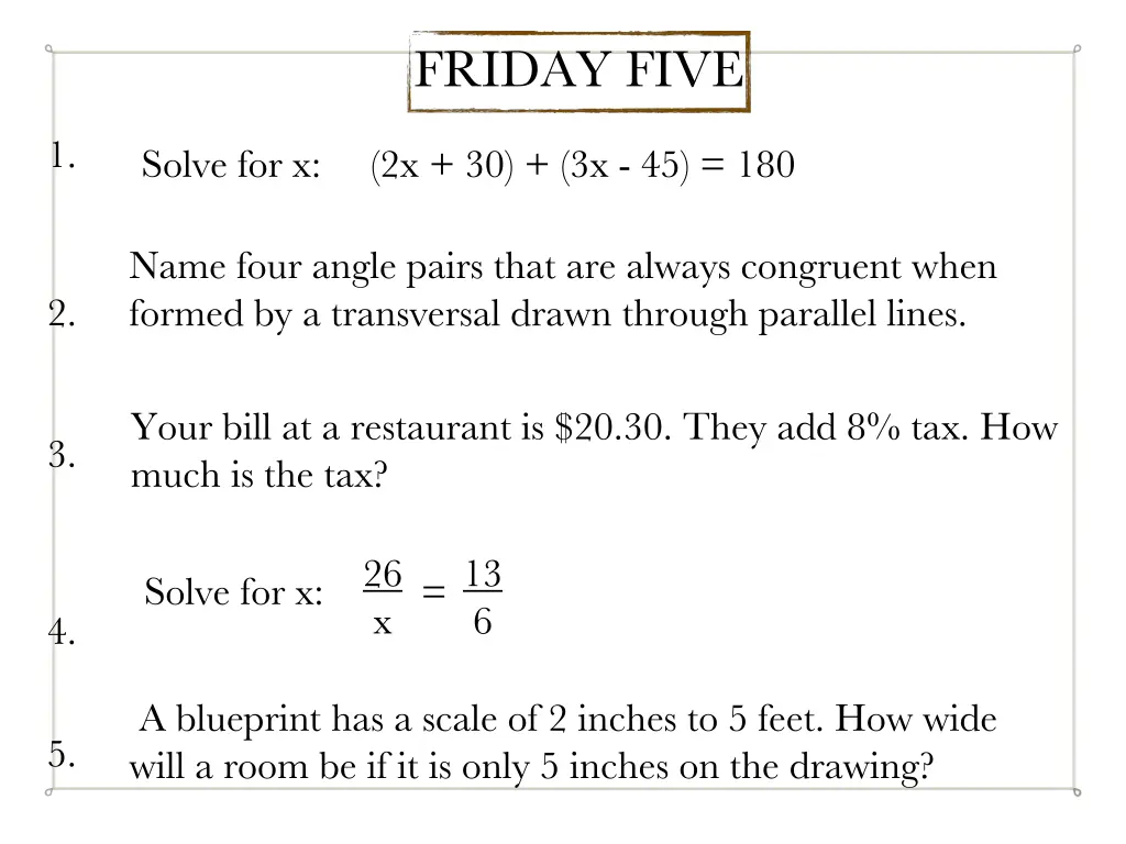 friday five 5