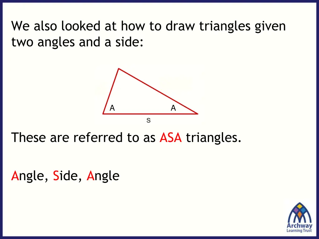 we also looked at how to draw triangles given