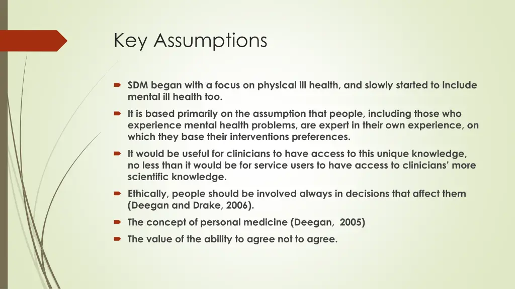 key assumptions