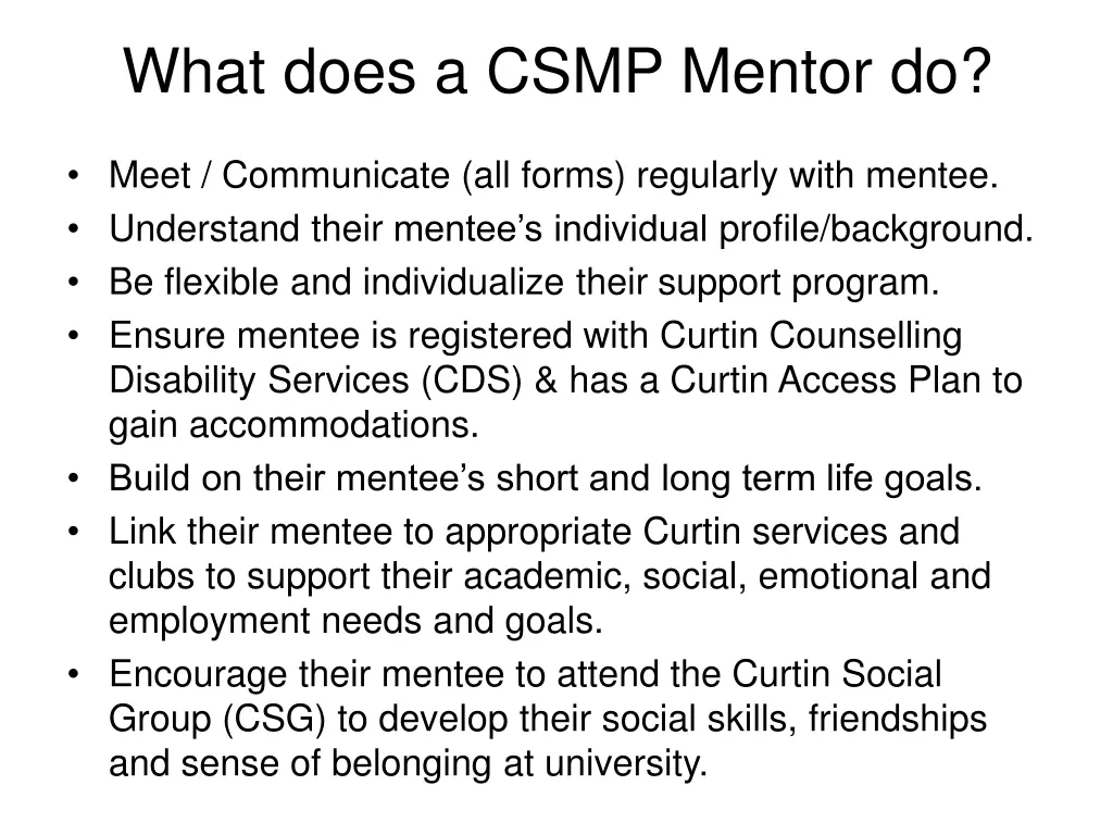 what does a csmp mentor do