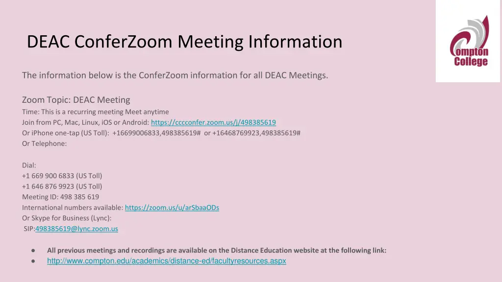 deac conferzoom meeting information