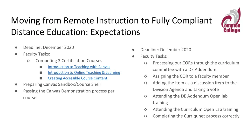 moving from remote instruction to fully compliant