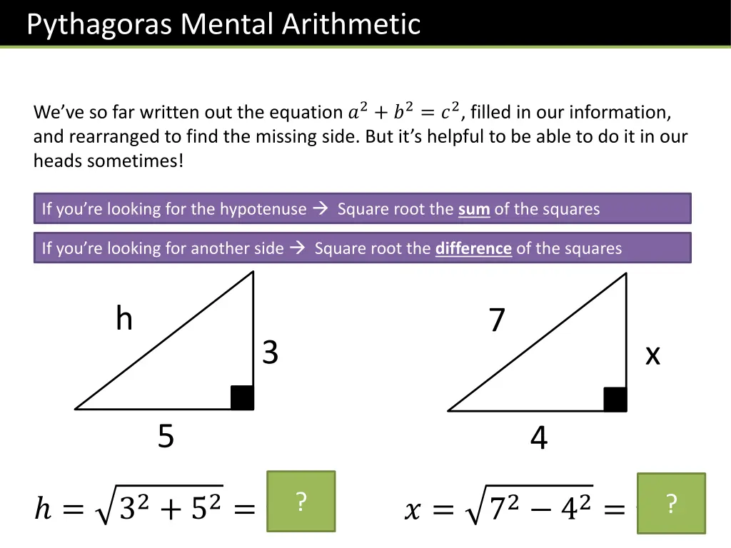 pythagoras mental arithmetic