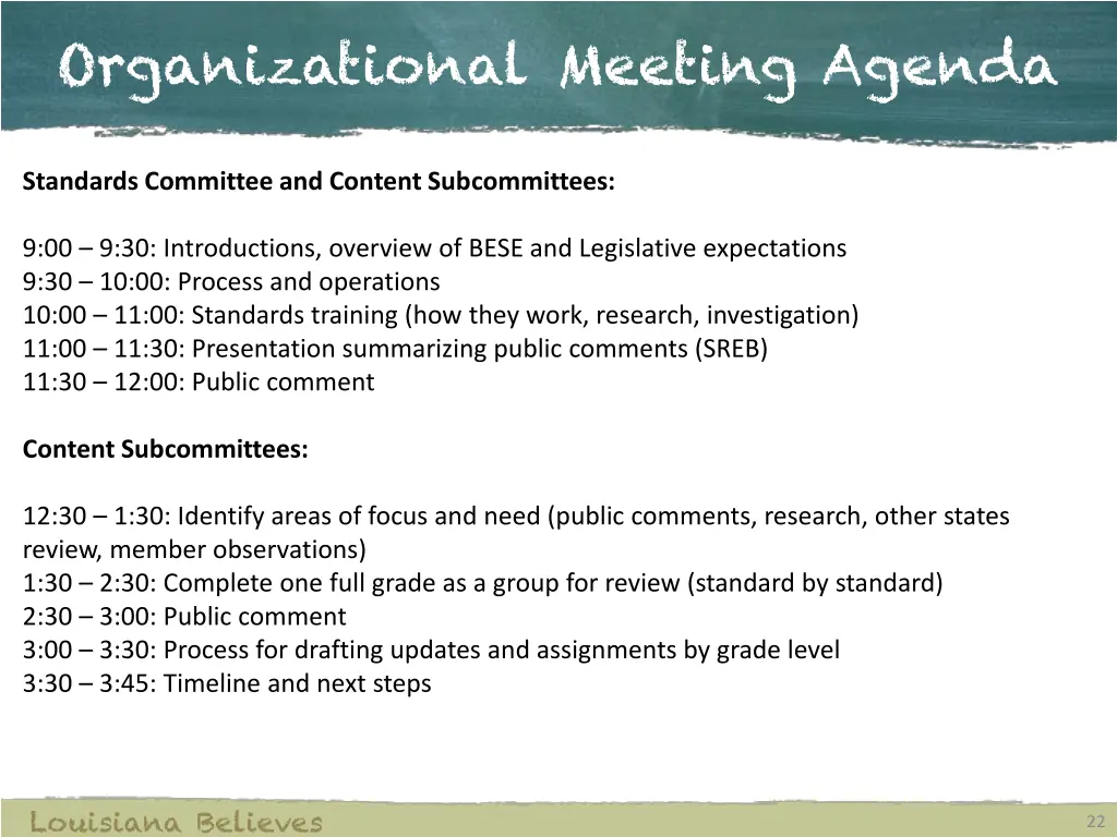 organizational meeting agenda