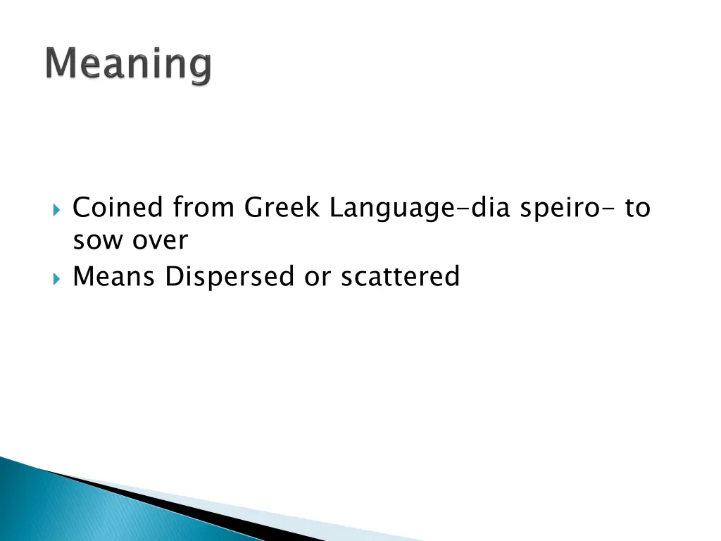 coined from greek language dia speiro to sow over