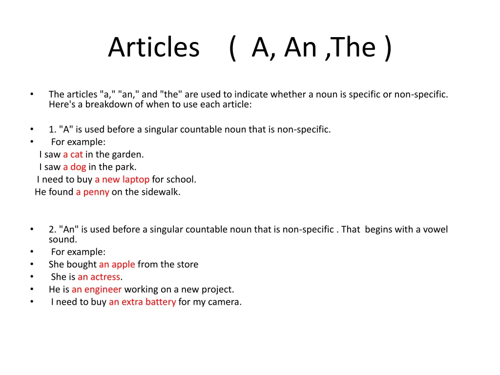 articles a an the