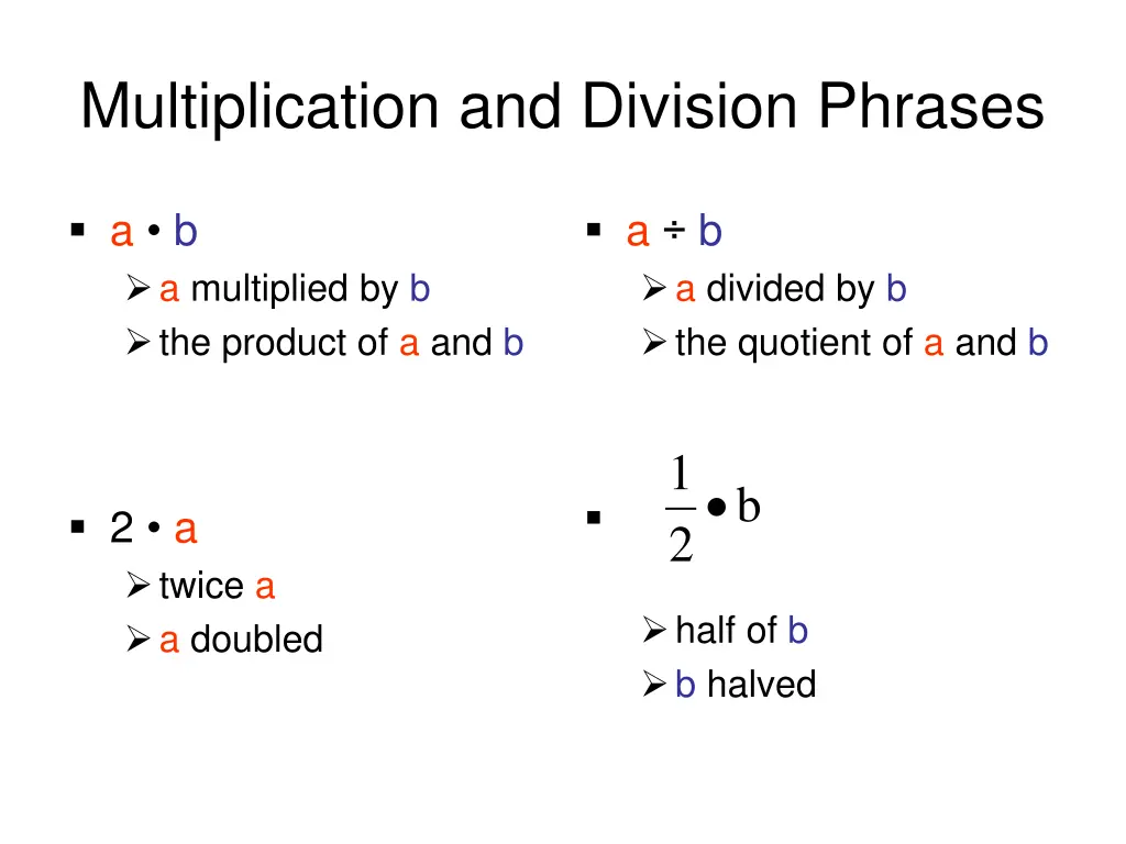 multiplication and division phrases